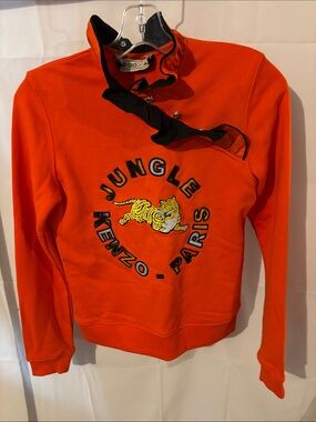 Kenzo Orange Jungle Tiger Embroidered Pullover with Black Trim